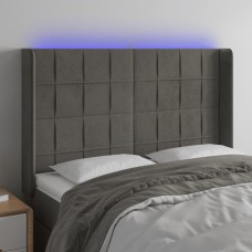 Gultas galvgalis ar led, 147x16x118/128 cm, tumši pelēks samts