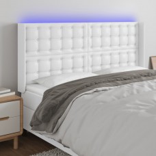 Gultas galvgalis ar led, 163x16x118/128 cm, balta mākslīgā āda