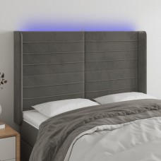 Gultas galvgalis ar led, 147x16x118/128 cm, tumši pelēks samts