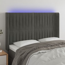 Gultas galvgalis ar led, 147x16x118/128 cm, tumši pelēks samts