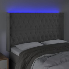 Gultas galvgalis ar led, 147x16x118/128 cm, gaiši pelēks samts