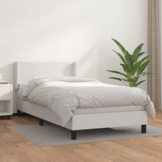Atsperu gulta ar matraci, balta, 90x200 cm, mākslīgā āda