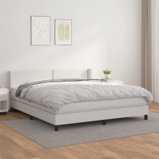 Atsperu gulta ar matraci, balta, 160x200 cm, mākslīgā āda