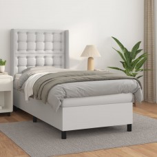 Atsperu gulta ar matraci, balta, 90x190 cm, mākslīgā āda
