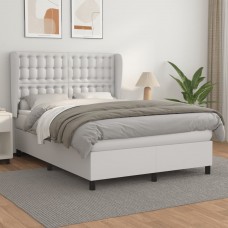 Atsperu gulta ar matraci, balta, 140x190 cm, mākslīgā āda