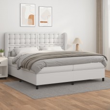 Atsperu gulta ar matraci, balta, 200x200 cm, mākslīgā āda