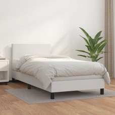Atsperu gulta ar matraci, balta, 90x200 cm, mākslīgā āda