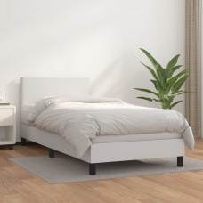 Atsperu gulta ar matraci, balta, 100x200 cm, mākslīgā āda