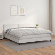 Atsperu gulta ar matraci, balta, 160x200 cm, mākslīgā āda
