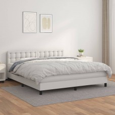 Atsperu gulta ar matraci, balta, 180x200 cm, mākslīgā āda