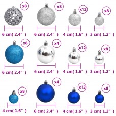 Eglītes bumbiņas, 100 gab., zilas, sudraba, 3/ 4/ 6 cm