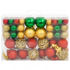 Ziemassvētku eglītes rotājumi, 112 gb., sarkani, zaļi, zeltaini