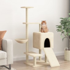 Kaķu māja ar sizala stabiem, 130,5 cm, krēmkrāsas