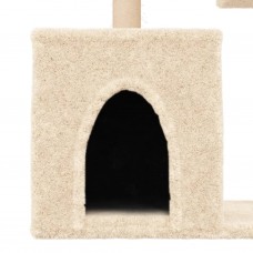 Kaķu māja ar sizala stabiem nagu asināšanai, 86 cm, krēmkrāsas