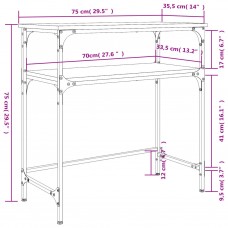 Konsoles galdiņš, pelēcīgs, 75x35,5x75 cm, inženierijas koks