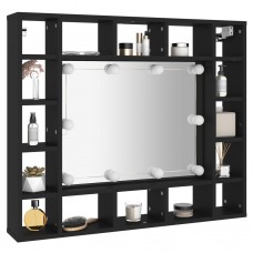 Skapītis ar led un spoguli, melns, 91x15x76,5 cm