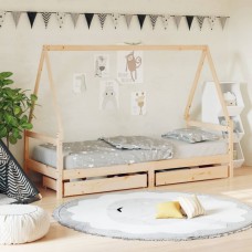 Bērnu gultas rāmis ar atvilktnēm, 90x200 cm, priedes masīvkoks