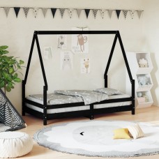 Bērnu gultas rāmis, melns, 80x160 cm, priedes masīvkoks