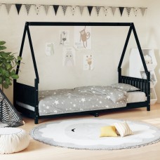 Bērnu gultas rāmis, melns, 80x200 cm, priedes masīvkoks