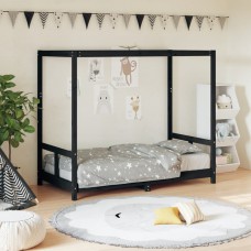 Bērnu gultas rāmis, melns, 80x160 cm, priedes masīvkoks