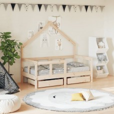 Bērnu gultas rāmis ar atvilktnēm, 70x140 cm, priedes masīvkoks