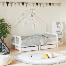 Bērnu gultas rāmis ar atvilktnēm, balts, priedes masīvkoks