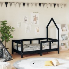 Bērnu gultas rāmis, melns, 70x140 cm, priedes masīvkoks