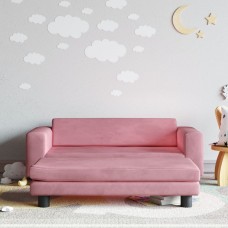 Bērnu dīvāns ar soliņu, rozā, 100x50x30 cm, samts
