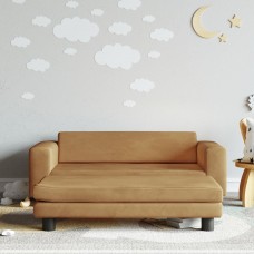 Bērnu dīvāns ar soliņu, brūns, 100x50x30 cm, samts