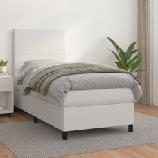 Atsperu gulta ar matraci, balta, 90x190 cm, mākslīgā āda