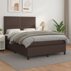 Atsperu gulta ar matraci, brūna, 140x190 cm, mākslīgā āda