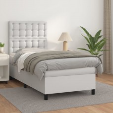 Atsperu gulta ar matraci, balta, 80x200 cm, mākslīgā āda