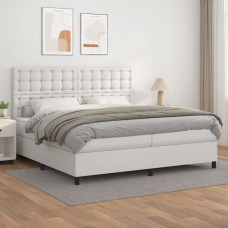 Atsperu gulta ar matraci, balta, 200x200 cm, mākslīgā āda