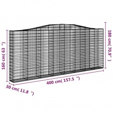 Arkveida gabiona grozi, 2 gb., 400x30x160/180cm, cinkota dzelzs