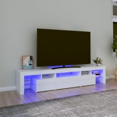 Tv skapītis ar led apgaismojumu, spīdīgi balts, 200x36,5x40 cm