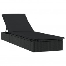 Sauļošanās gulta ar matraci, 201x55x62cm, pe rotangpalma, melna