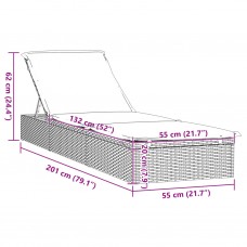 Sauļošanās gulta ar matraci, 201x55x62cm, pe rotangpalma, melna