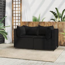 Dārza stūra dīvāni ar spilveniem, 2 gab., melna pe rotangpalma