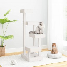 Kaķu māja, balta, 45,5x49x103 cm, priedes masīvkoks