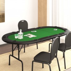 Pokera galds 10 personām, saliekams, zaļš, 206x106x75 cm
