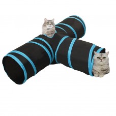 Kaķu tunelis, 3 ejas, melns un zils, 90 cm, poliesters