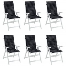 Dārza krēslu matrači, 6 gab., audums, melnas rūtis
