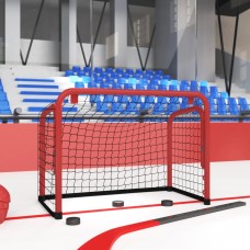 Hokeja vārti ar tīklu, sarkani melni, 68x32x47 cm, tērauds