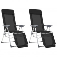 Saliekami kempinga krēsli, kāju balsti, 2 gb., melns tekstilēns