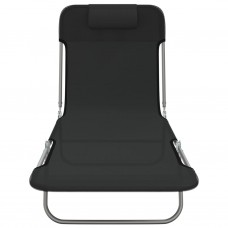 Saliekami sauļošanās krēsli, 2 gab., melns tekstilēns, tērauds