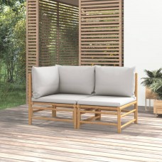 2-daļīgs dārza dīvāna komplekts ar pelēkiem matračiem, bambuss