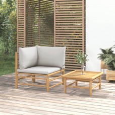 2-daļīgs dārza dīvānu komplekts ar pelēkiem matračiem, bambuss