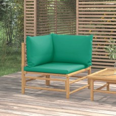Dārza stūra dīvāns ar zaļiem matračiem, bambuss