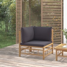 Dārza stūra dīvāns ar tumši pelēkiem matračiem, bambuss