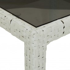 Dārza galds, 250x100x75cm, pe rotangpalma, rūdīts stikls, balts